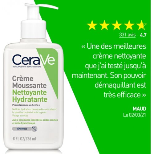 cerave-creme-moussante-p49025-g-5-fr CERAVE CREME MOUSSANTE NETTOYANTE HYDRATANTE PEAUX SECHES 236ML