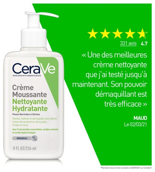 cerave-creme-moussante-p49025-g-5-fr CERAVE CREME MOUSSANTE NETTOYANTE HYDRATANTE PEAUX SECHES 236ML
