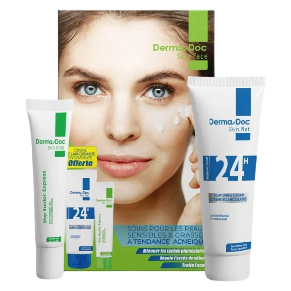 DermaDoc Skin Stop Boutons Express 15ml + Skin Net Crème Eclaircissante 24h 50ml – 1u